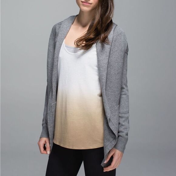 Lululemon Cabin Yogi Wrap Heathered Medium Grey / Slate Open Hooded Cardigan - Picture 1 of 9